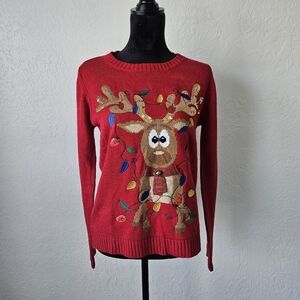 Karen Scott Christmas Sweater Red Tangled Reindeer Festive Cute Size Medium